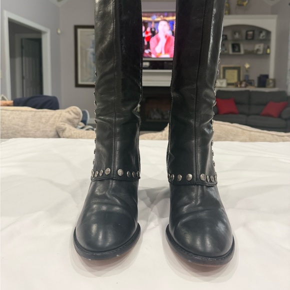 Kork -Ease Black Leather Silver Studded Tall Boots. Chuncky Heel Minor Flaws - Picture 3 of 11